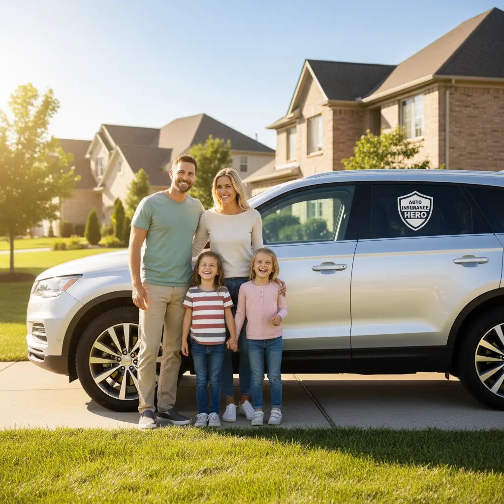 Happy family with their car